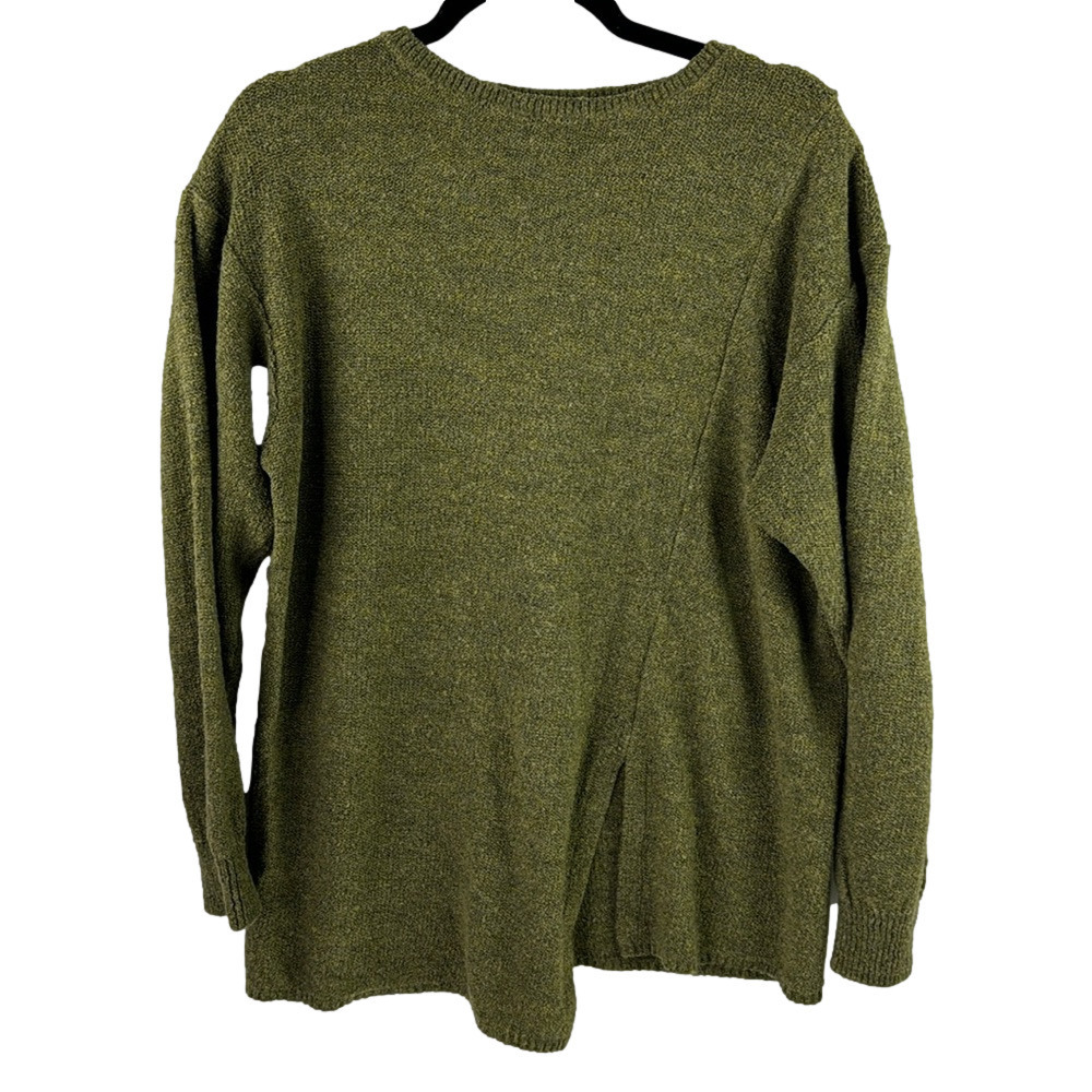 Vintage Linda Lundstrom Knit Long Sleeve Lagenlook Green Sweater with Slit